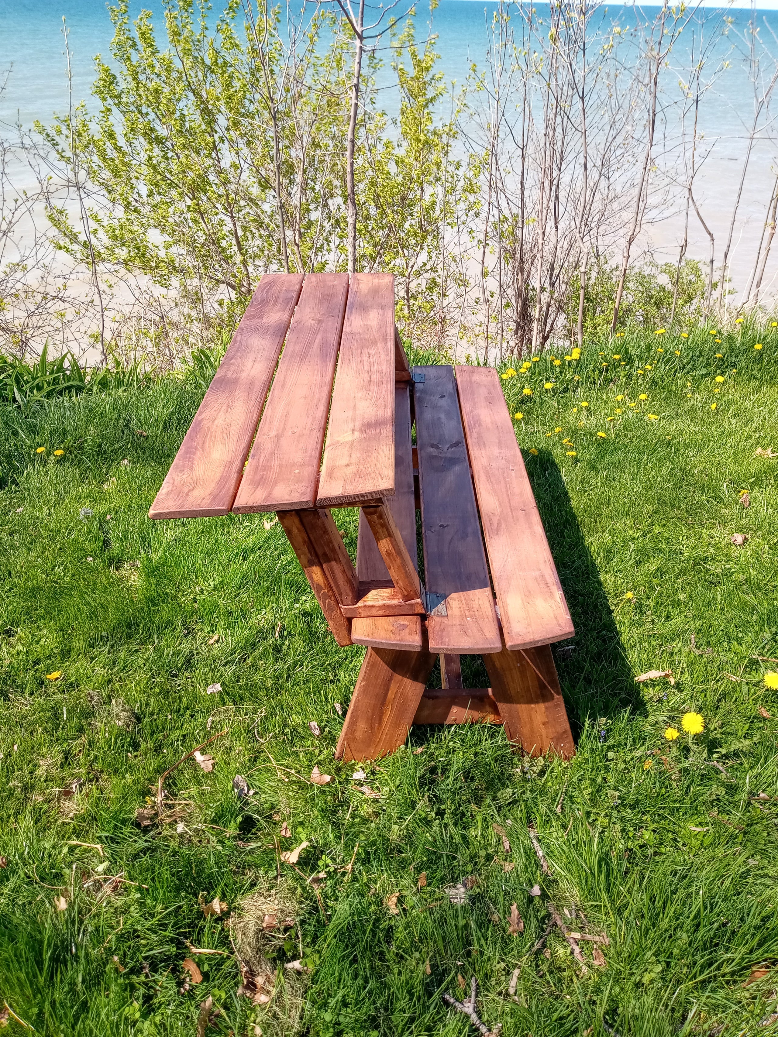 Foldable Bench Picnic Table Half Wood Sweat Tears LLC